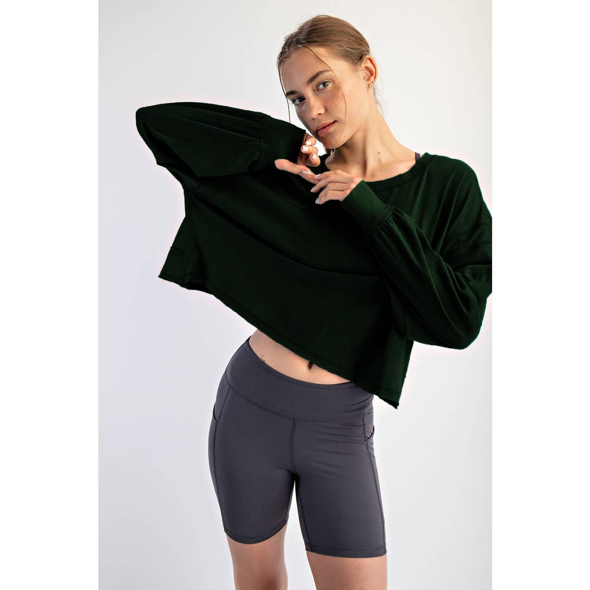 COTTON SLUB OPEN BACK LONG SLEEVE TOP