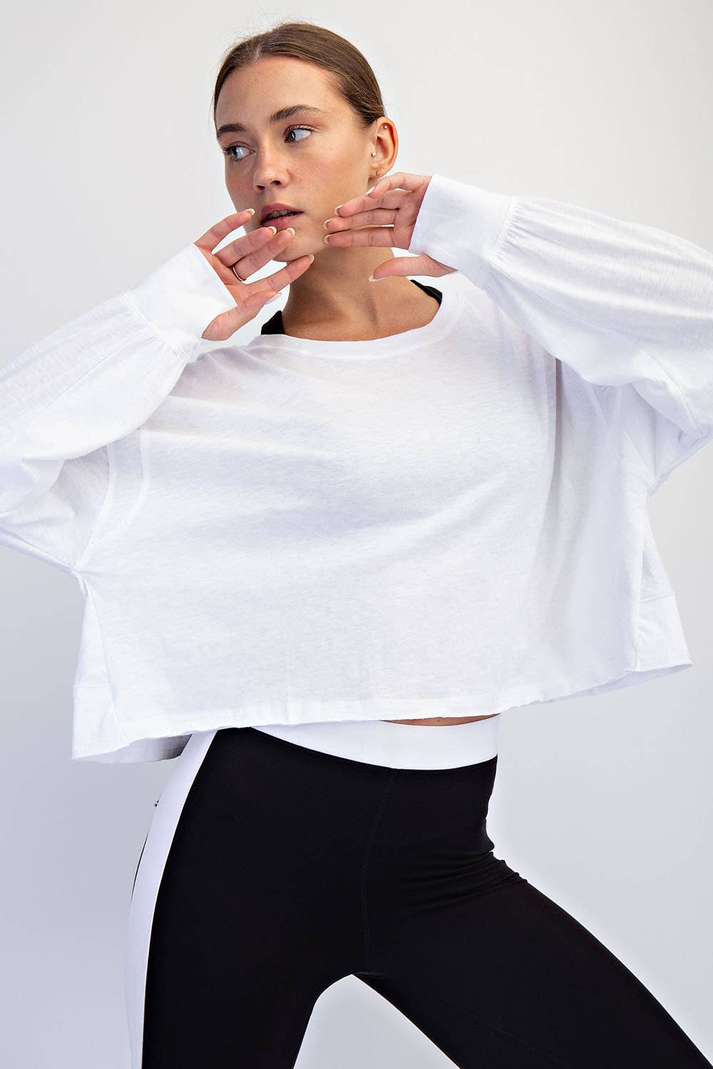 COTTON SLUB OPEN BACK LONG SLEEVE TOP