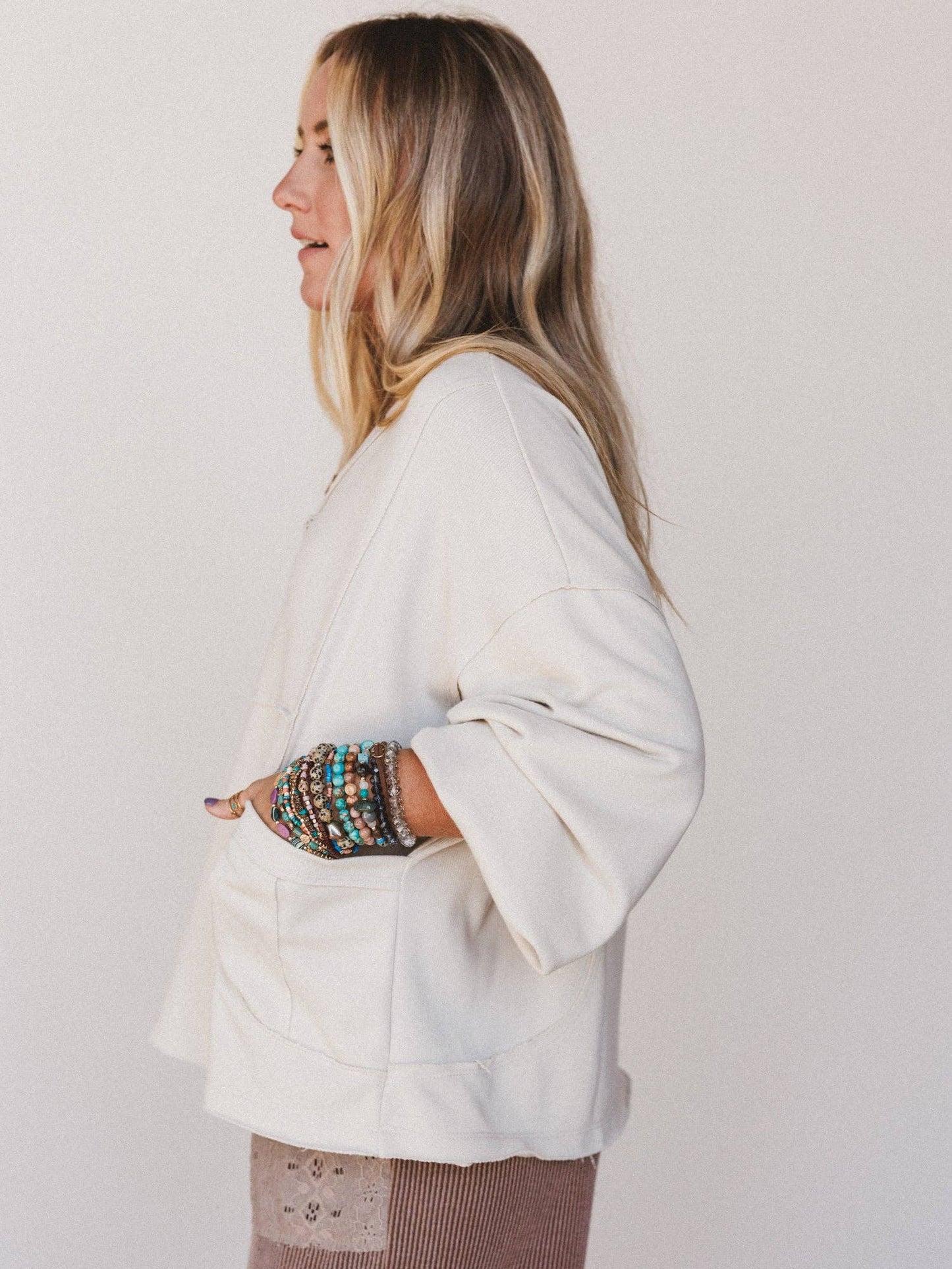 Karli Knit Pocket Top - Beige