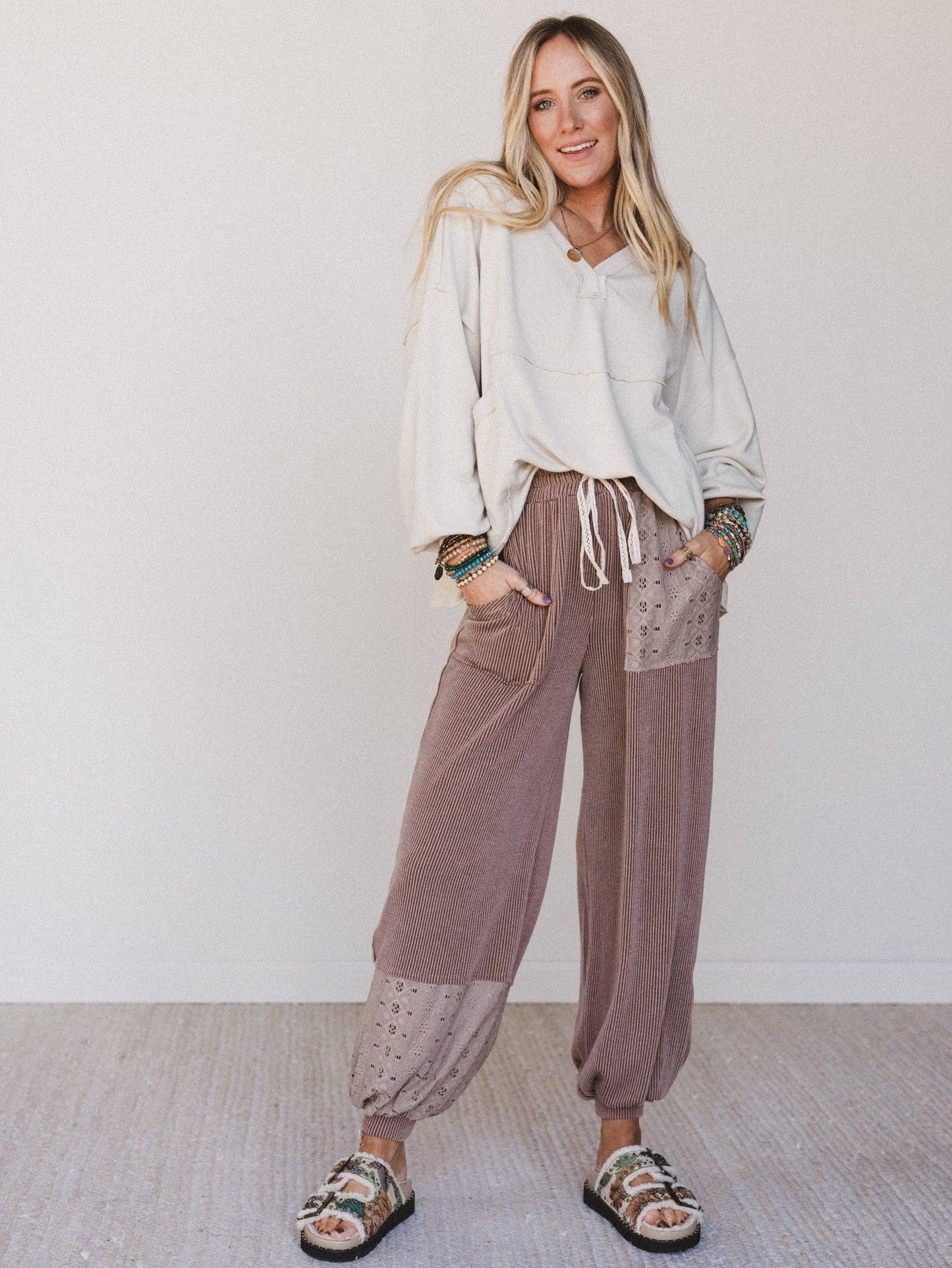 Karli Knit Pocket Top - Beige