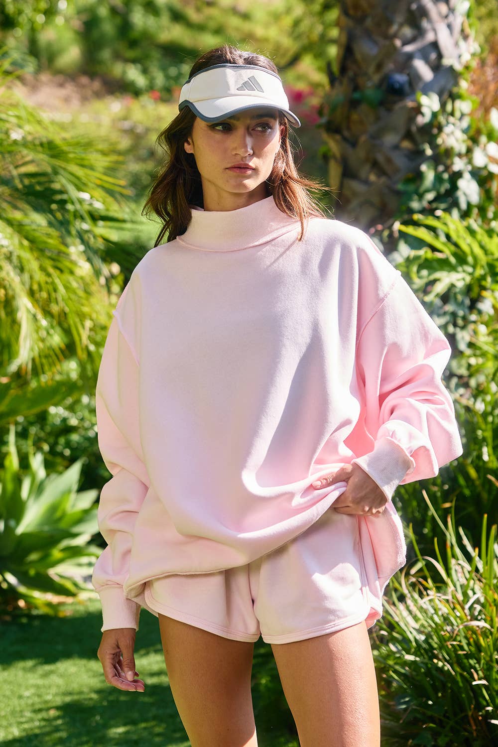 IT2594-BLANK1  Solid Reversible Mock Neck Sweatshirt Top