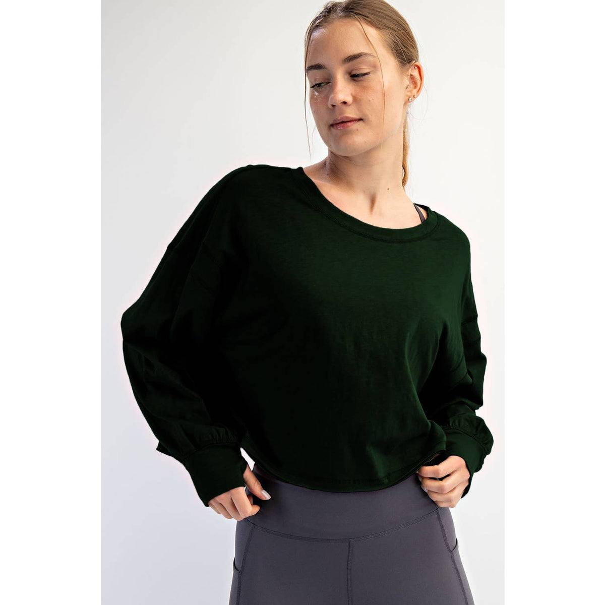 COTTON SLUB OPEN BACK LONG SLEEVE TOP