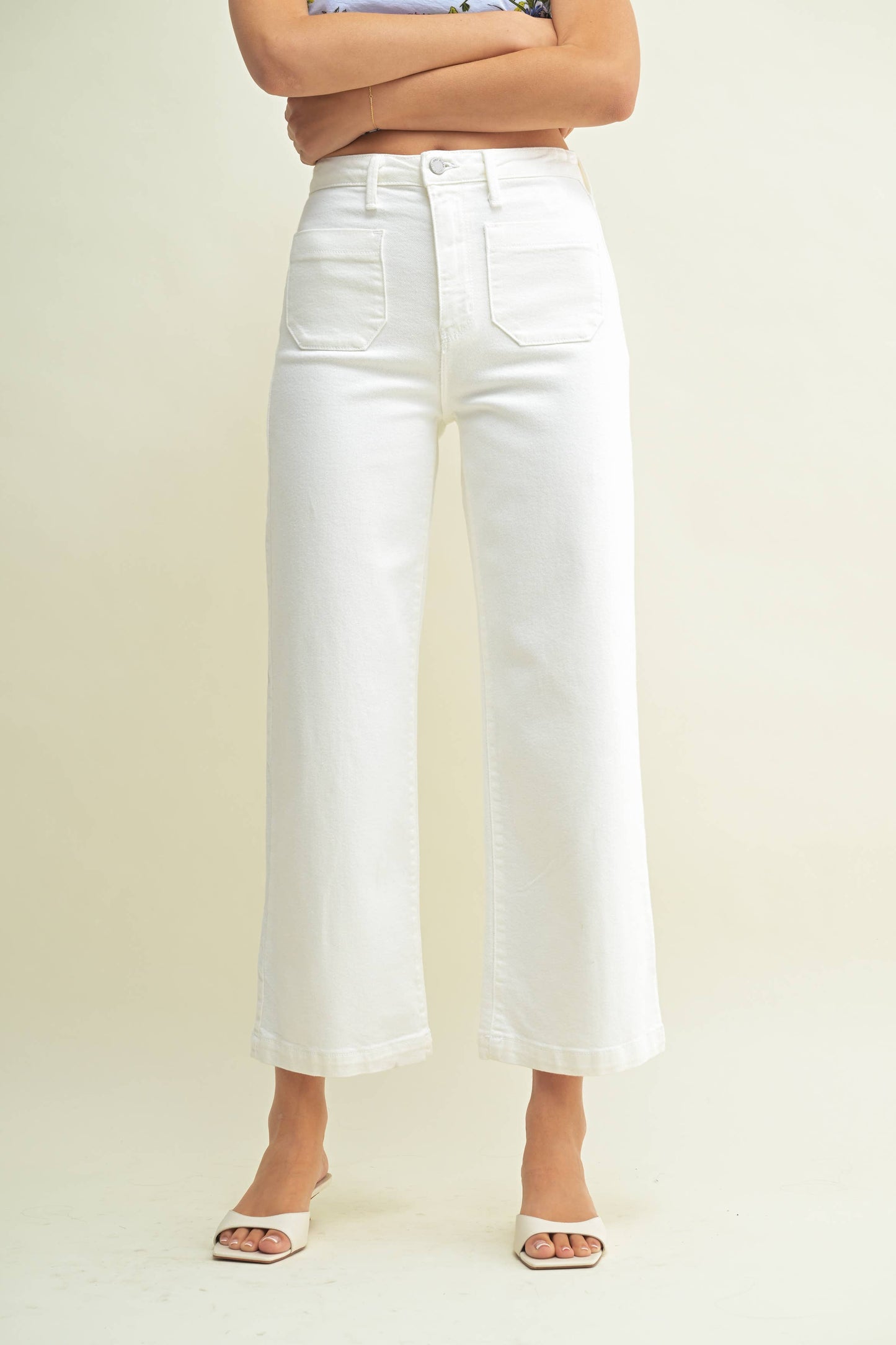BP433J - OFF WHT - Patch Pocket Wide Leg