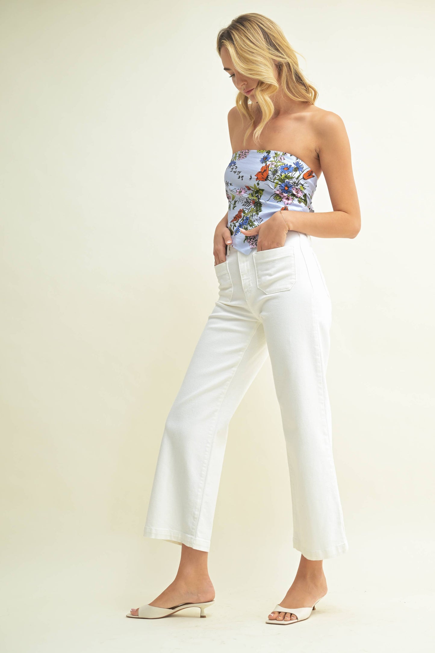 BP433J - OFF WHT - Patch Pocket Wide Leg