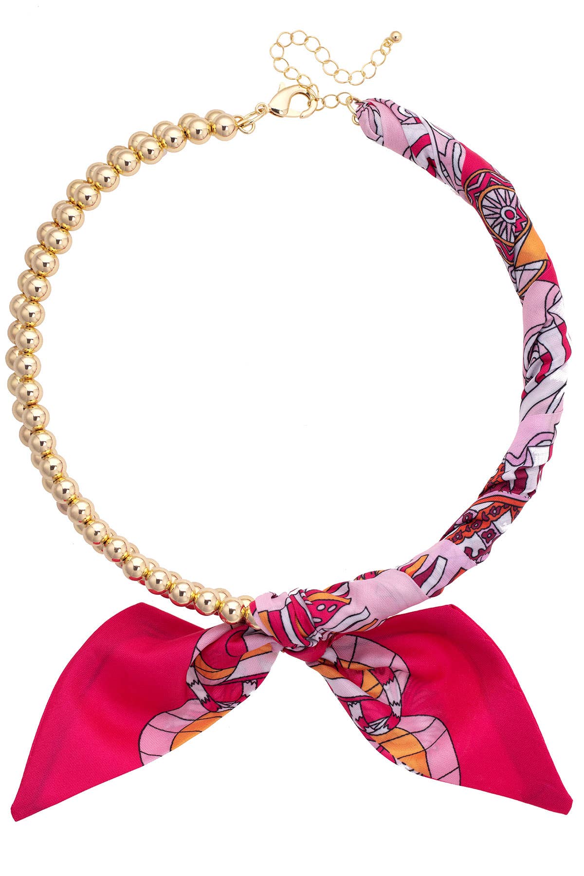 Cassie Ball Bead Scarf Necklace in Fuchsia/Orange/White