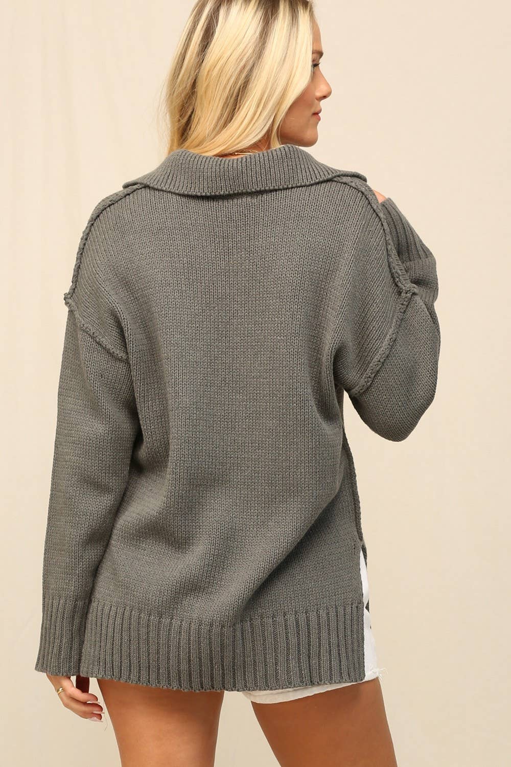 Dropped Shoulders Frame Collared Sweater