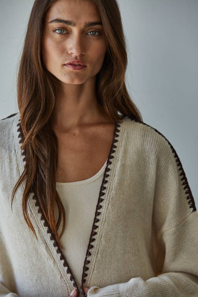 Contrast Stitch Open Cardigan
