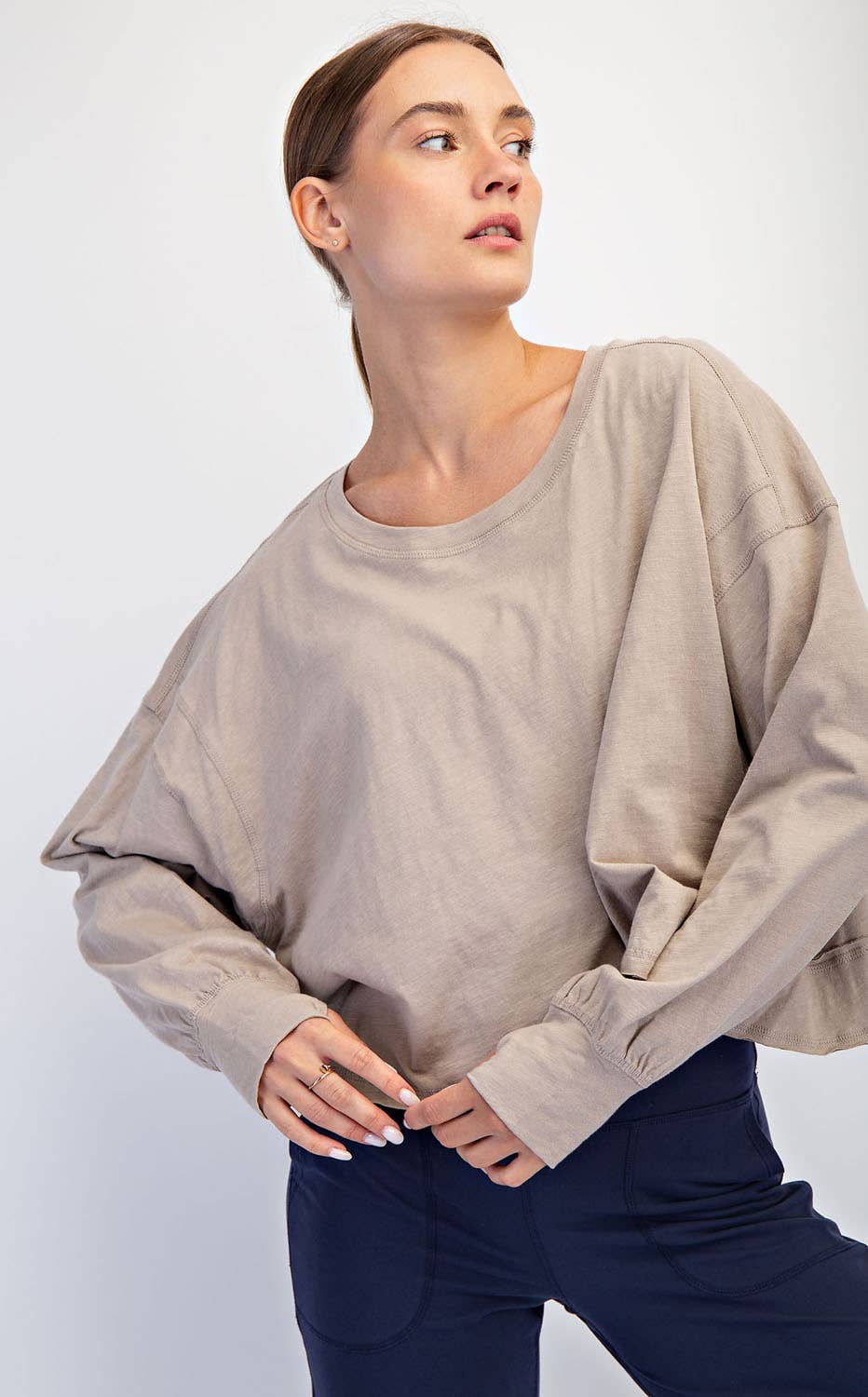 COTTON SLUB OPEN BACK LONG SLEEVE TOP