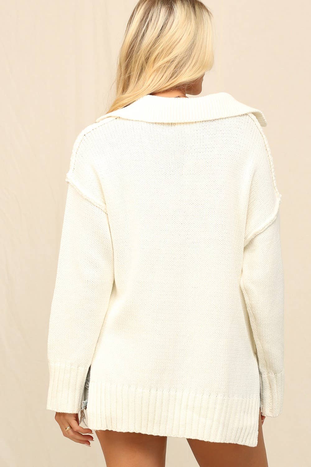Dropped Shoulders Frame Collared Sweater