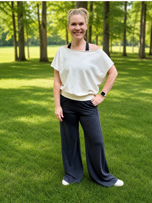 MINERAL WASHED TERRY BUTTER WIDE PANTS