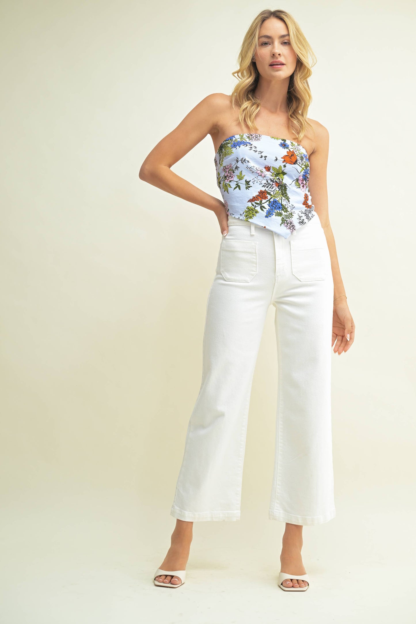 BP433J - OFF WHT - Patch Pocket Wide Leg