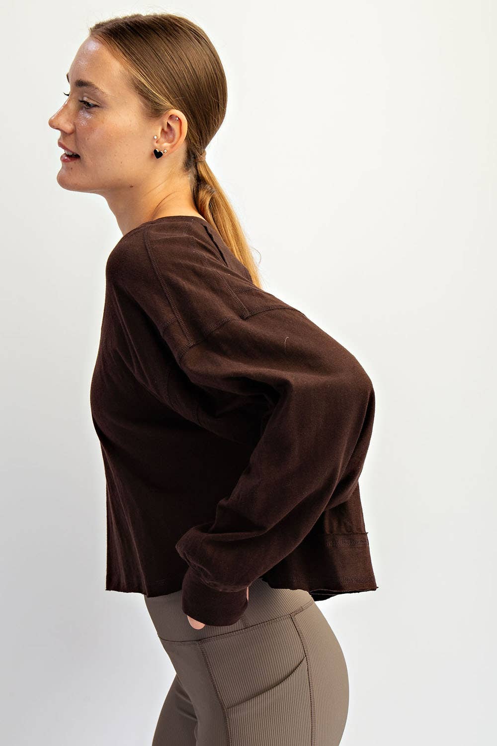 COTTON SLUB OPEN BACK LONG SLEEVE TOP