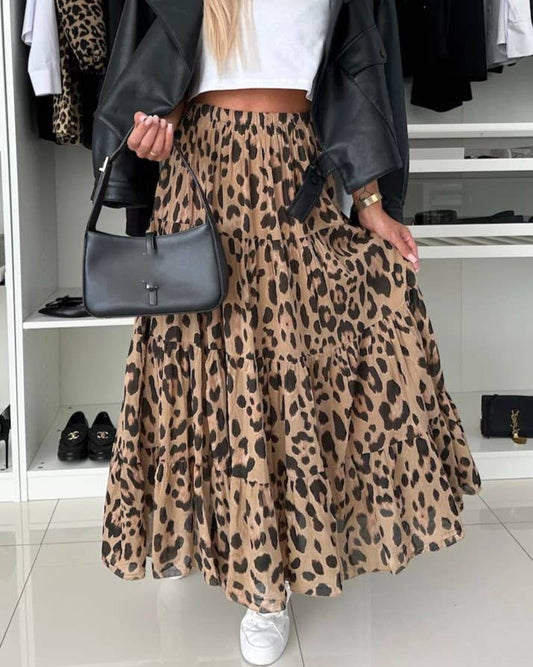 Leopard Print Large Swing Skirt