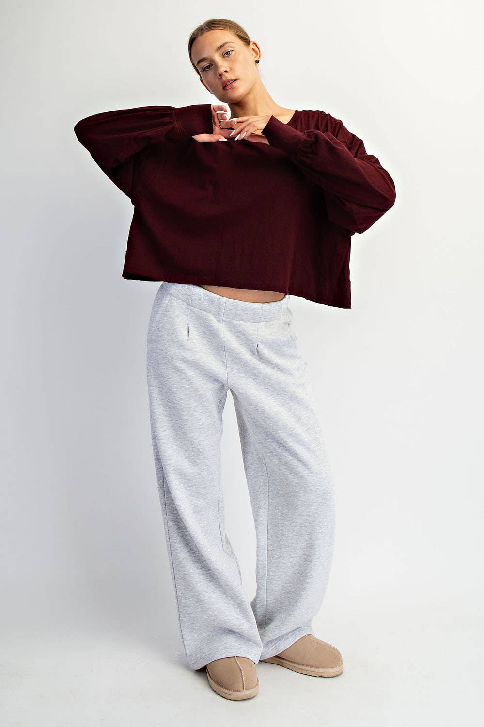 COTTON SLUB OPEN BACK LONG SLEEVE TOP