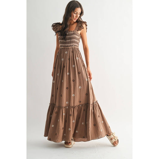 FLORAL EMBROIDERED MAXI DRESS