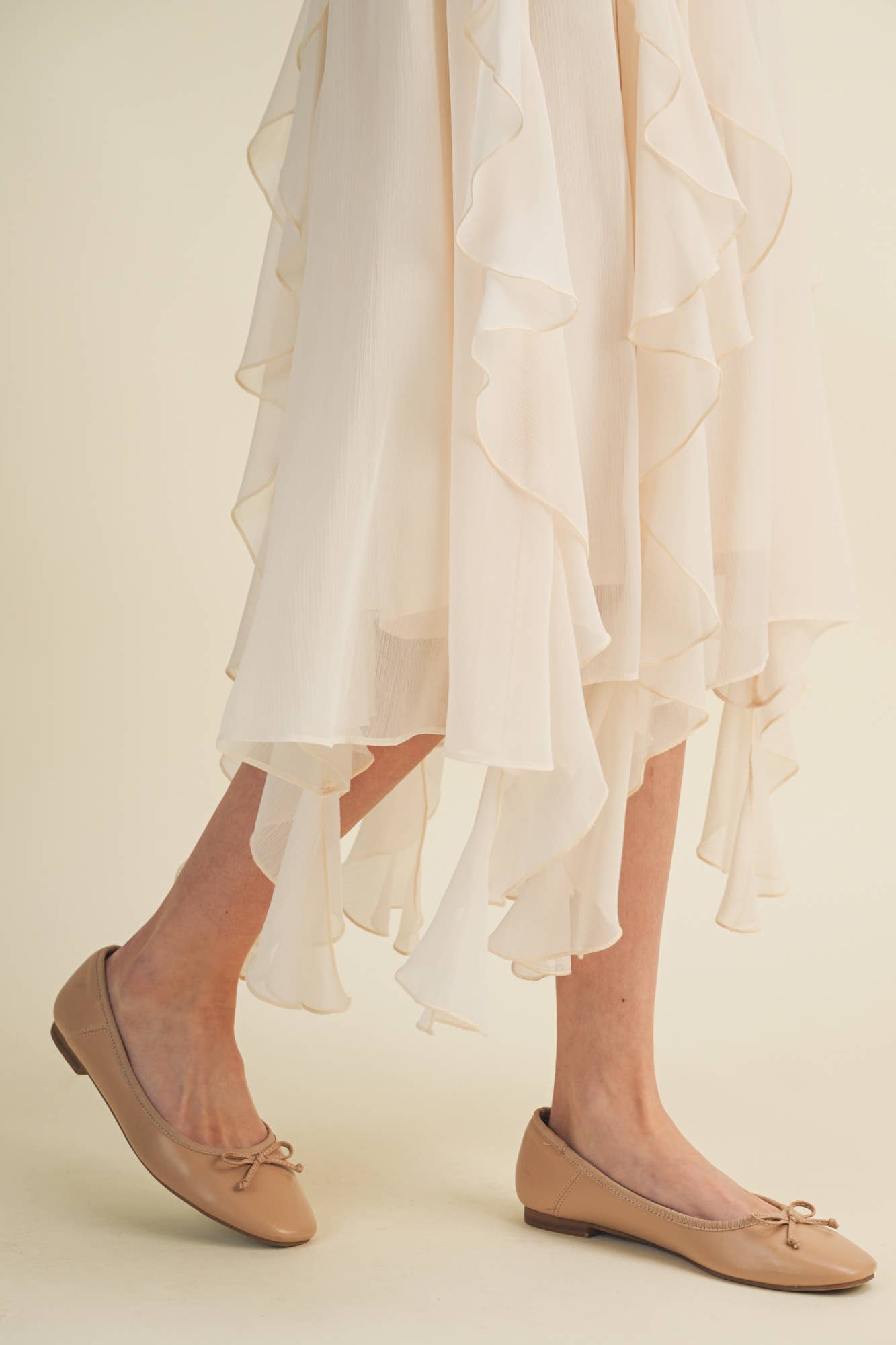 Asymmetrical Cascading Ruffle Midi Skirt