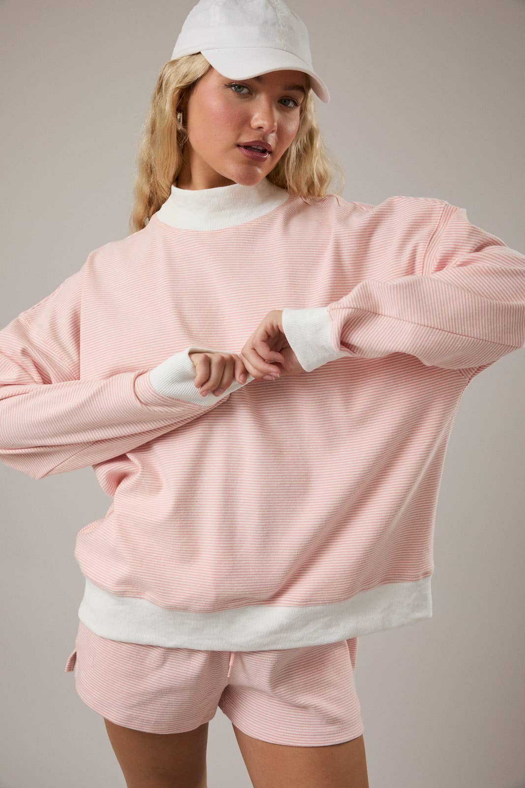 MOCK NECK STRIPE SWEATSHIRTS TOP