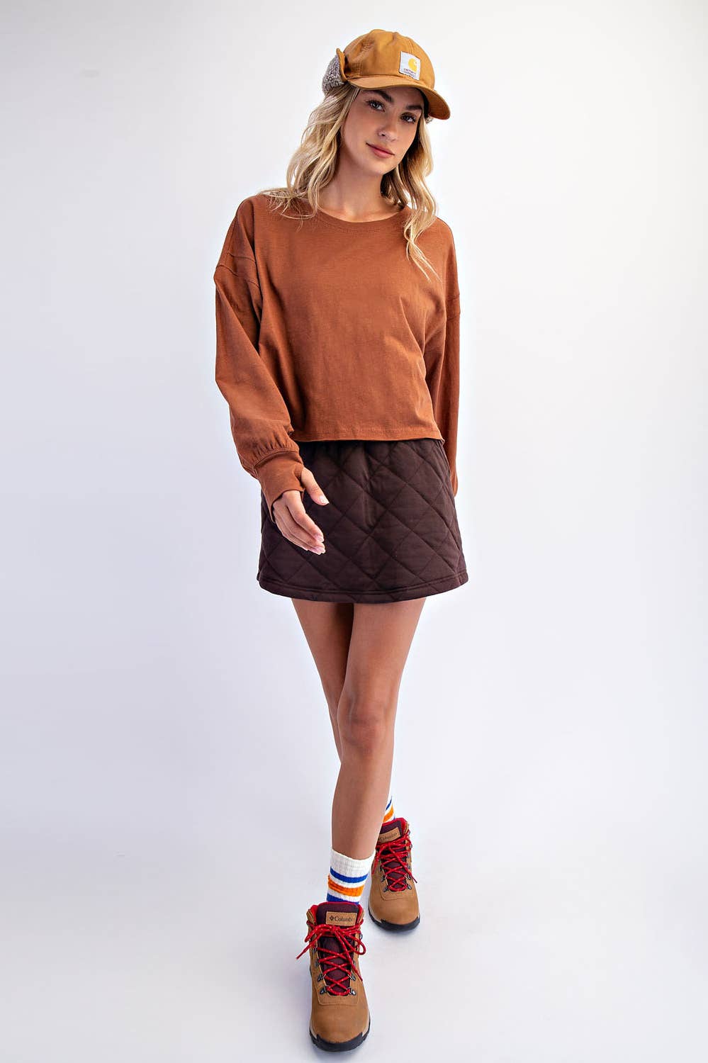 COTTON SLUB OPEN BACK LONG SLEEVE TOP