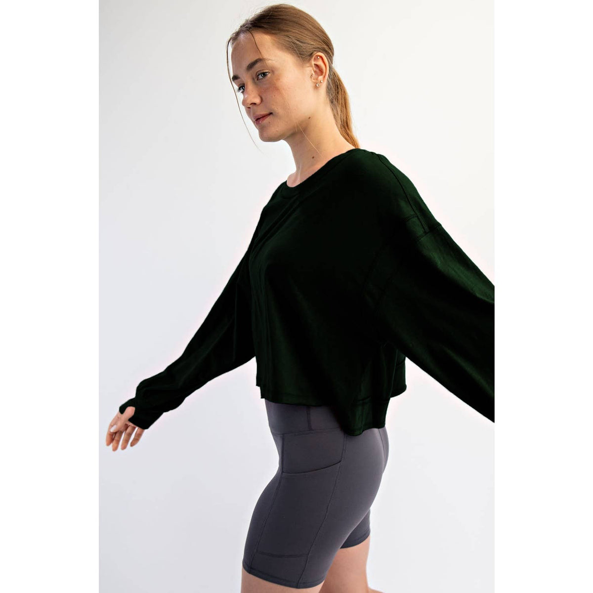 COTTON SLUB OPEN BACK LONG SLEEVE TOP