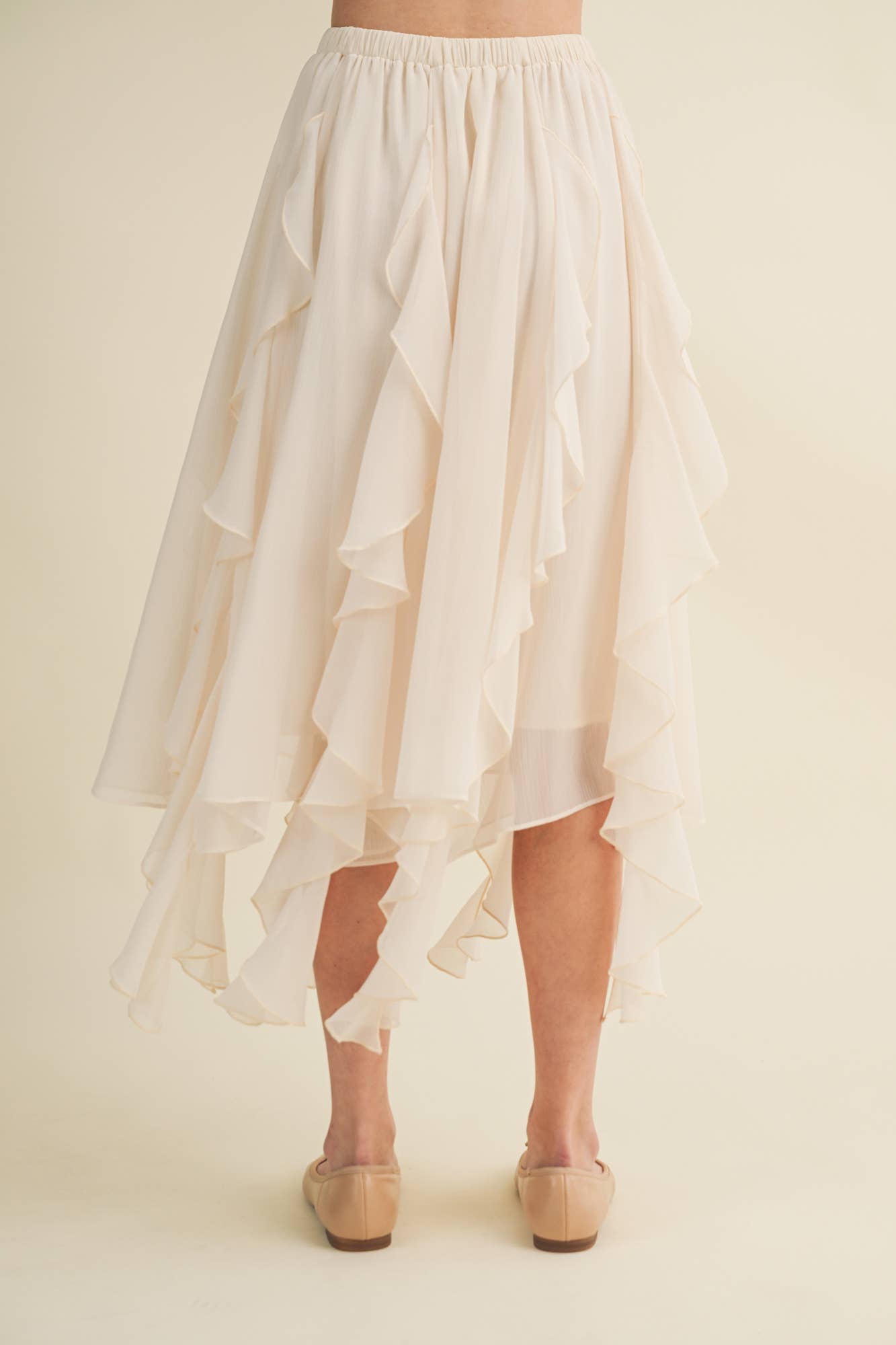 Asymmetrical Cascading Ruffle Midi Skirt