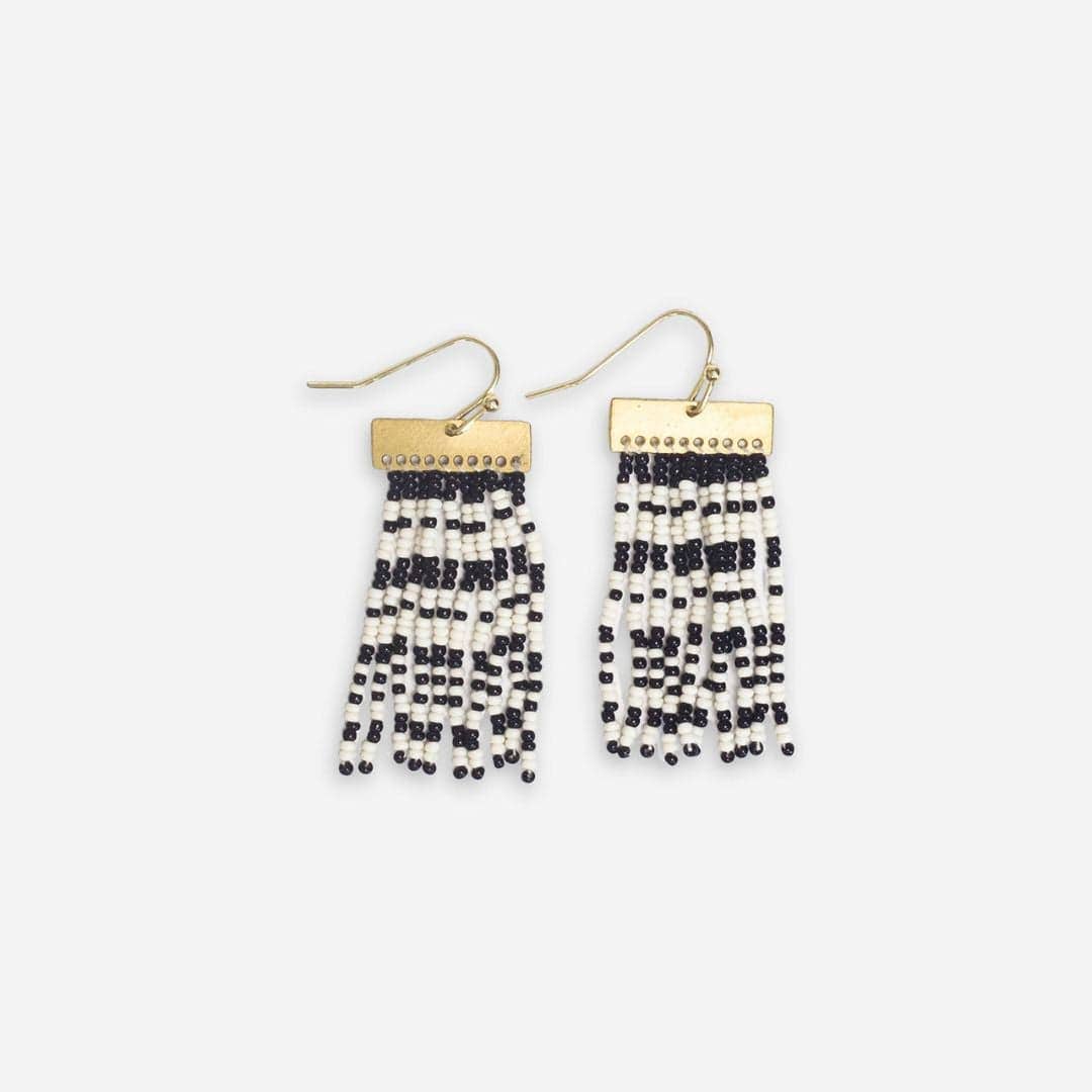 Scout Rectangle Hanger Mixed Horizontal Stripes Beaded Fringe Earrings