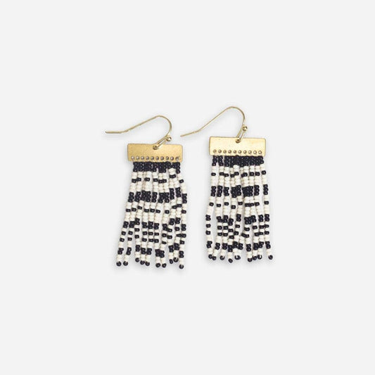 Scout Rectangle Hanger Mixed Horizontal Stripes Beaded Fringe Earrings